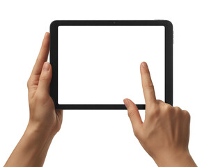 Hands Holding Tablet with Blank White Screen digital