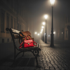 A woman's handbag and a leather backpack lie on a bench