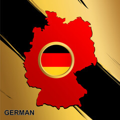 German flag icon, German map with national flag and golden accents, patriotic icon design of German states, vector illustration
