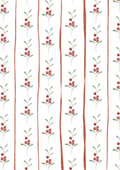 Watercolor striped background with winter plant. Cozy winter design. Hand painted element for invitation, social media and posters.