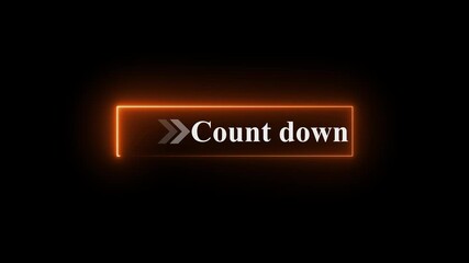 Neon countdown button animation on black background with glowing arrows pointing right, digital timer, futuristic UI interaction, glowing neon interface,  countdown click effect, interactive button - Powered by Adobe