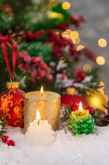 Beautiful Christmas background with a Christmas tree. Selective focus.