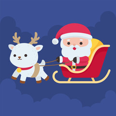 Santa Claus Traveling in a Golden Sleigh Pulled by Reindeer in Night Sky Christmas Illustration