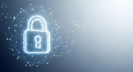 Glowing digital padlock icon representing cybersecurity, data protection, privacy, secure network, and internet safety