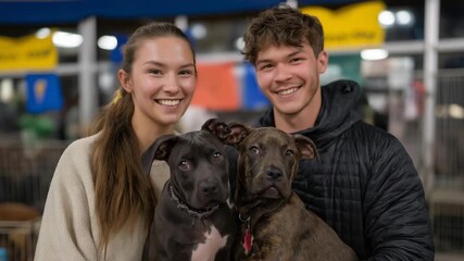 Festive “Adoption Day” event at a community pet shelter filled with colorful banners, families, and joyful pets — a celebration of hope, compassion, and the shared mission to end pet homelessness