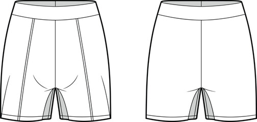 Cad drawing flat vector illustration of athletic shorts technical fashion sketch, detailed garment flats for apparel design, activewear template