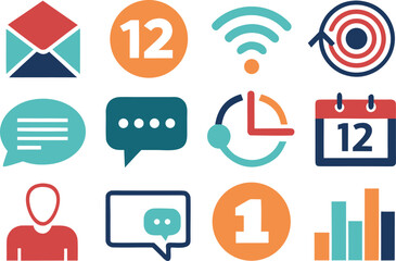 Set of flat design icons for communication and business Keywords: icon set, communication