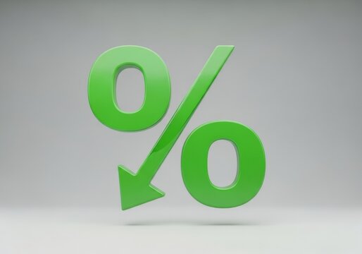 Green percentage symbol with downward arrow signifying decrease