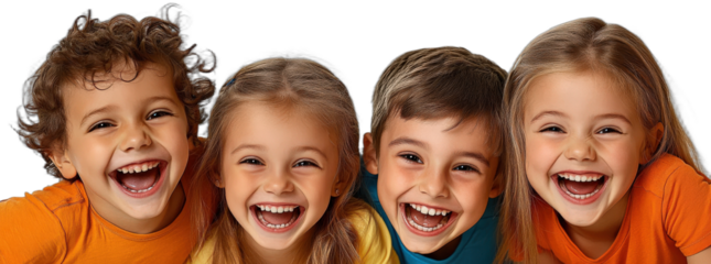 Group of happy children with big smiles showing their teeth