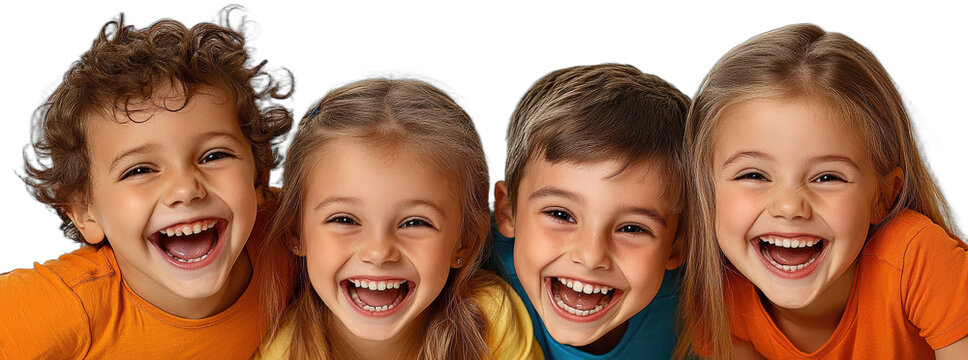 Group of happy children with big smiles showing their teeth