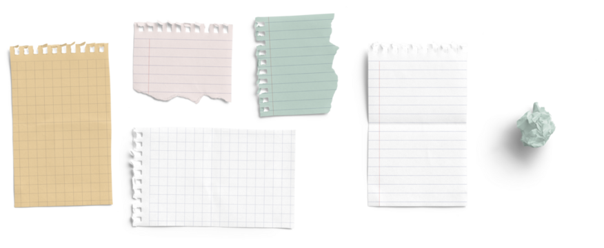 Torn Notepad Pages and Crumpled Paper