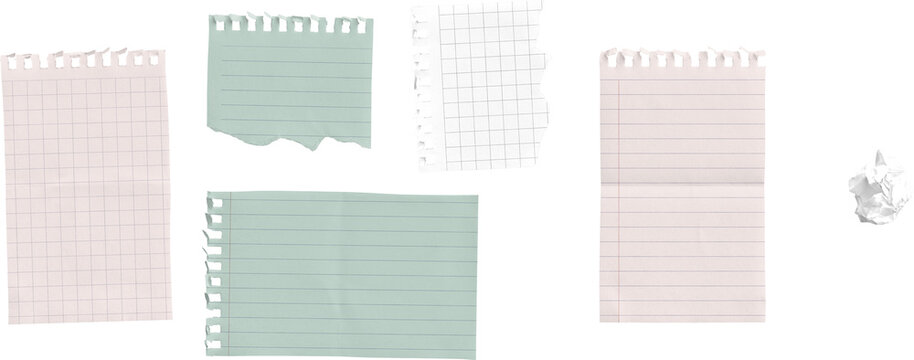 Torn Pastel Note Papers and Crumpled Scrap on White isolated on transparent background - Powered by Adobe