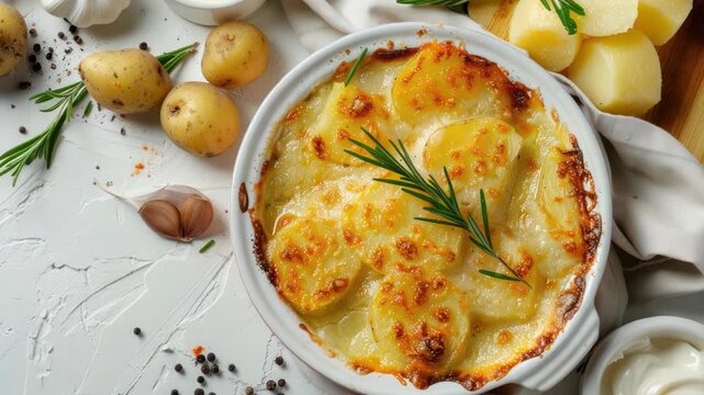 Potatoes and garlic on table