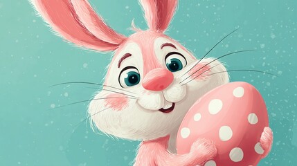 Adorable pink Easter bunny holding a polka dot egg, perfect for springtime celebrations and whimsical designs, spreading joy and cheer this holiday season with a cute bunny