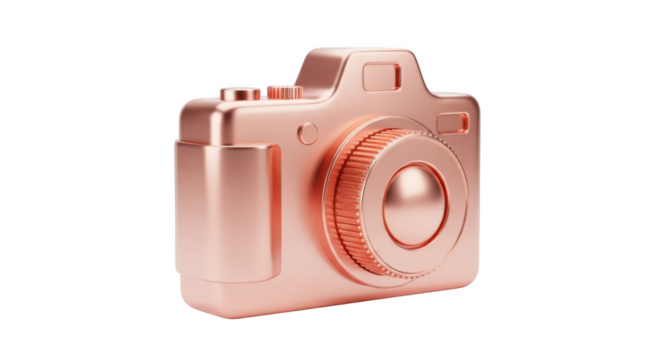 Rose gold vintage style camera on a black background