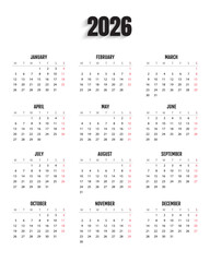 Minimalist vector illustration of the 2026 calendar