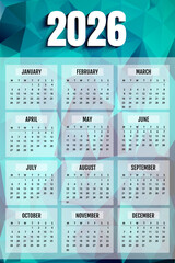 2026 calendar vector template on geometric background