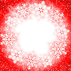 Winter snowflake frame on red background