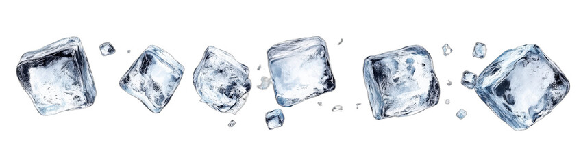 Flying ice cubes showing cold and refreshing elements
