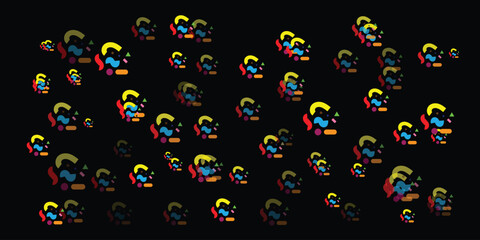 Abstract pixelated figures with vibrant colors on a dark background creating a pattern