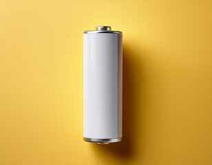 a minimalist white rechargeable battery mockup on a pastel yellow background