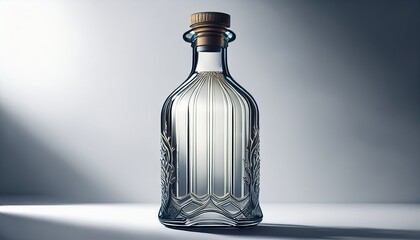 realistic rendering of an empty bottle with a classic design isolated on a clean white background the bottle reflects light in a natural way showing subtle details