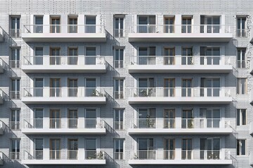 Fototapeta premium Modern apartment facade with repeating balconies
