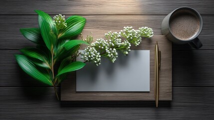 blank planner on oak desk with holiday decor for office teamwork meeting