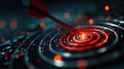 High-Tech Bullseye Impact with Bright Red Energy and Metallic Arrow