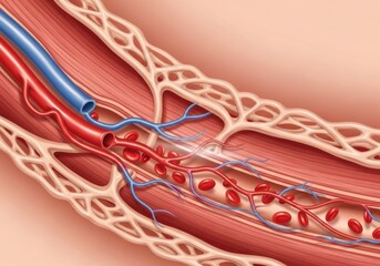 Human circulatory system internal view arteries and veins with red blood cells
