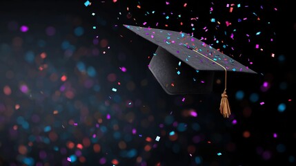 Celebrate graduation achievements with this festive graduation cap and confetti background, perfect for invitations, announcements, or congratulatory messages for graduates