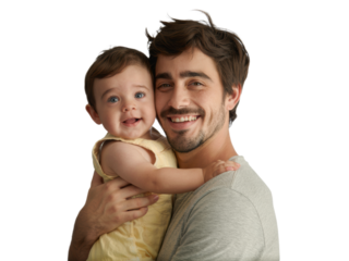 Young man holding his little baby, smiling png transparent background