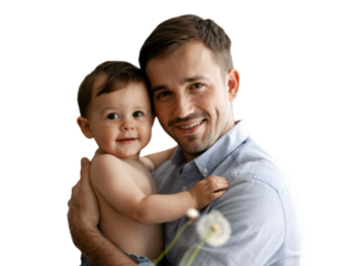 Young man holding his little baby, smiling png transparent background