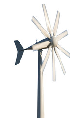 Wind turbine isolated on transparent background, a clean energy source for power