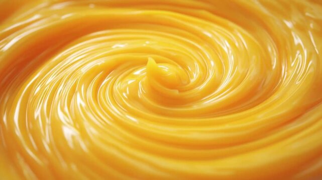 Captivating golden swirl of a rich, velvety liquid, creating an appetizing and luxurious texture perfect for culinary backgrounds or gourmet dessert concepts