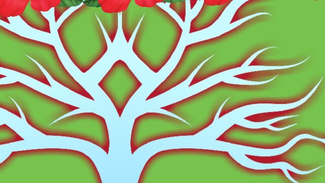 draw set of red lily flower decorate on stylish surface on green screen background
