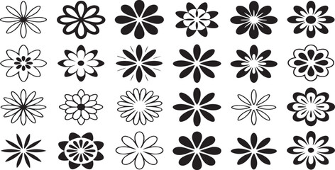 Collection of Black and White Flower Icons graphic