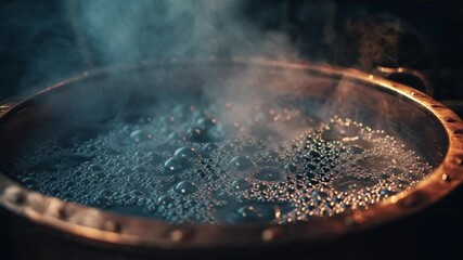 Bubbling Brew A Pot of Steaming Liquid in Copper Container