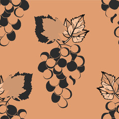 A bunch of grapes on a branch. Seamless Pattern. Image on white and colored background.