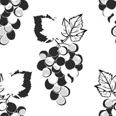 A bunch of grapes on a branch. Seamless Pattern. Image on white and colored background.