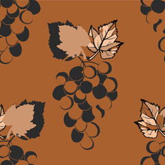 A bunch of grapes on a branch. Seamless Pattern. Image on white and colored background.
