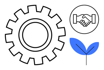 Collaboration concept. Gear and handshake teamwork and partnership, blended with a leaf for sustainability. Collaboration fosters eco-friendly initiatives and efficiency. For teamwork