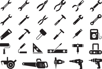 tools icons grid silhouette set of common hand tools vector