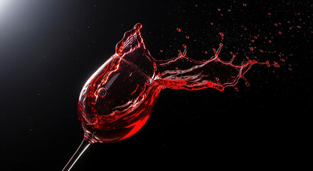 Naklejka premium Red wine splashing in a glass against a dark background 