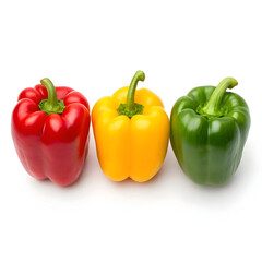 Red Yellow and Green Bell Peppers Isolated on White Background
