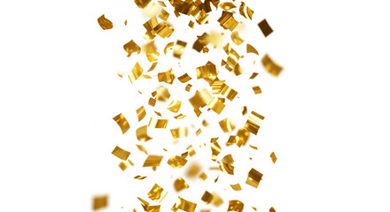 Gold confetti falling against a white background  