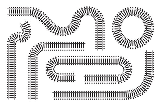 rail circular and oval loop track layouts for railway design vector