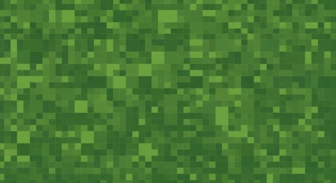 Pixelated green background with varying shades of green, creating a textured and abstract digital art piece
