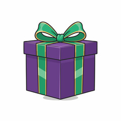 Gift Box, ribbon detail, light gold, emerald green, and deep violet, vector icon, simple, multi-color, clean lines, white background, trending on Dribbble