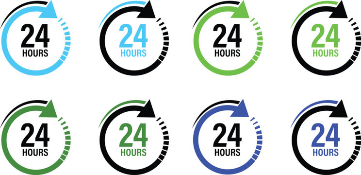 24 hours service clock icon vector set 24h open all day service concept 24 hours service 